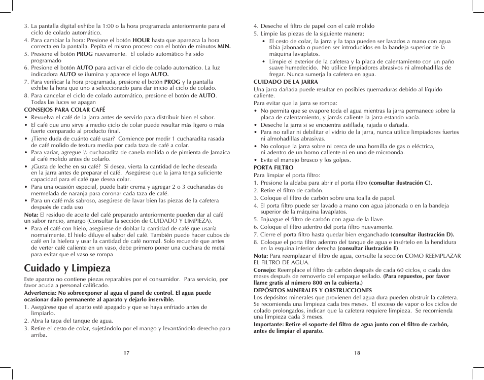 Cuidado y limpieza | Black & Decker DCM3250B User Manual | Page 10 / 19