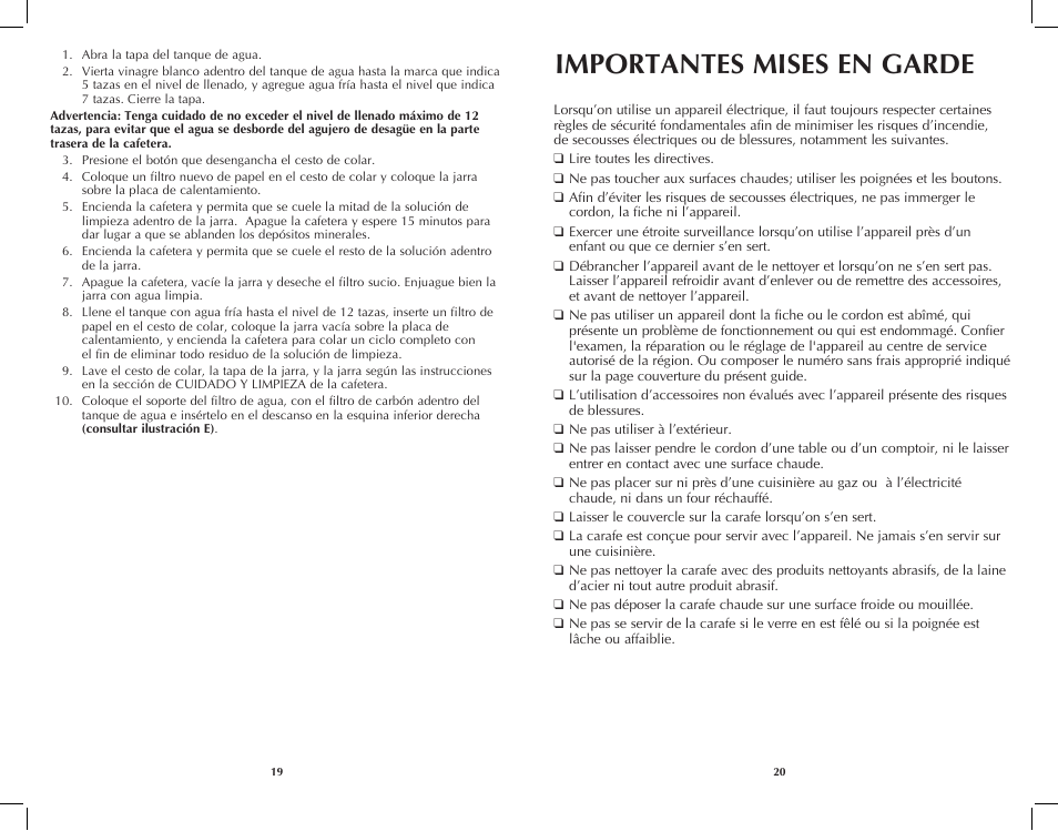 Importantes mises en garde | Black & Decker DCM3250B User Manual | Page 11 / 19