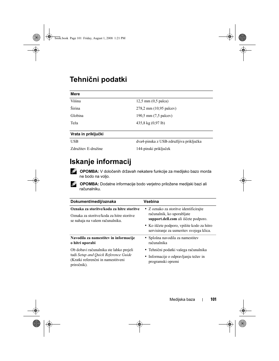 Tehnični podatki iskanje informacij | Dell Latitude E4200 (Late 2008) User Manual | Page 103 / 124