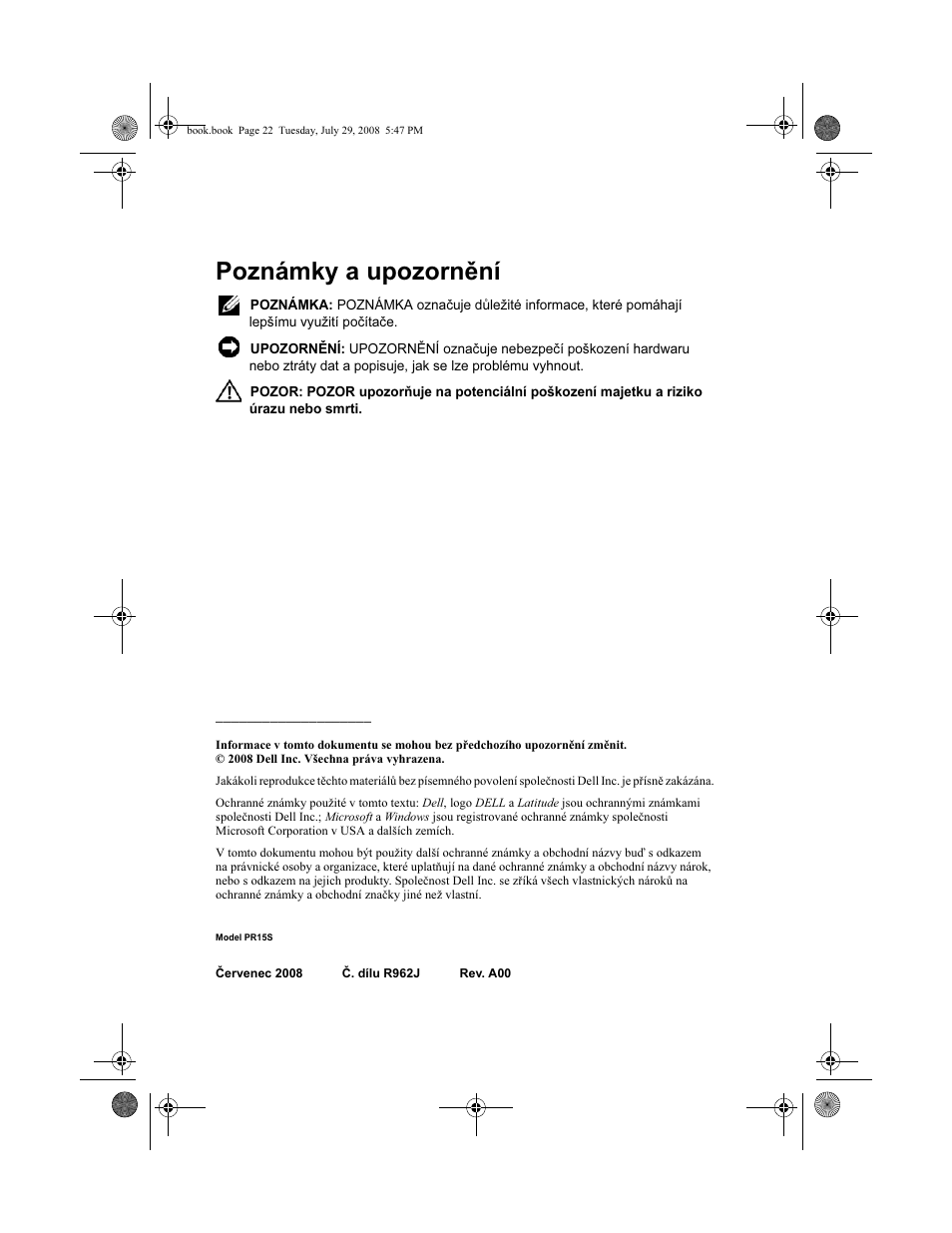 Poznámky a upozornění | Dell Latitude E4200 (Late 2008) User Manual | Page 24 / 124