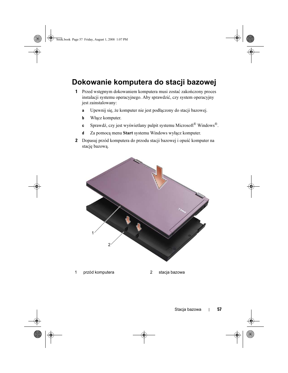 Dokowanie komputera do stacji bazowej | Dell Latitude E4200 (Late 2008) User Manual | Page 59 / 124