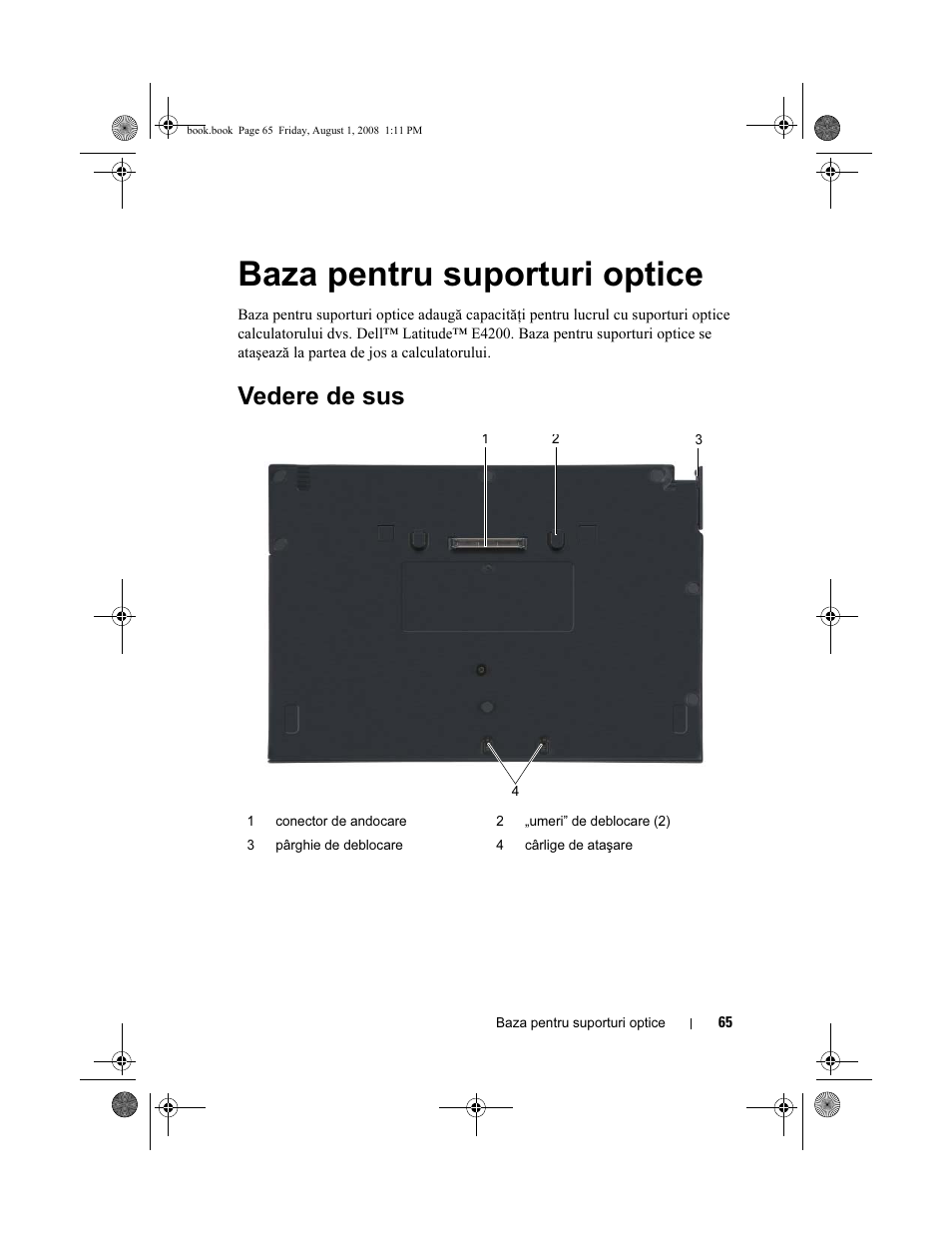 Baza pentru suporturi optice, Vedere de sus | Dell Latitude E4200 (Late 2008) User Manual | Page 67 / 124