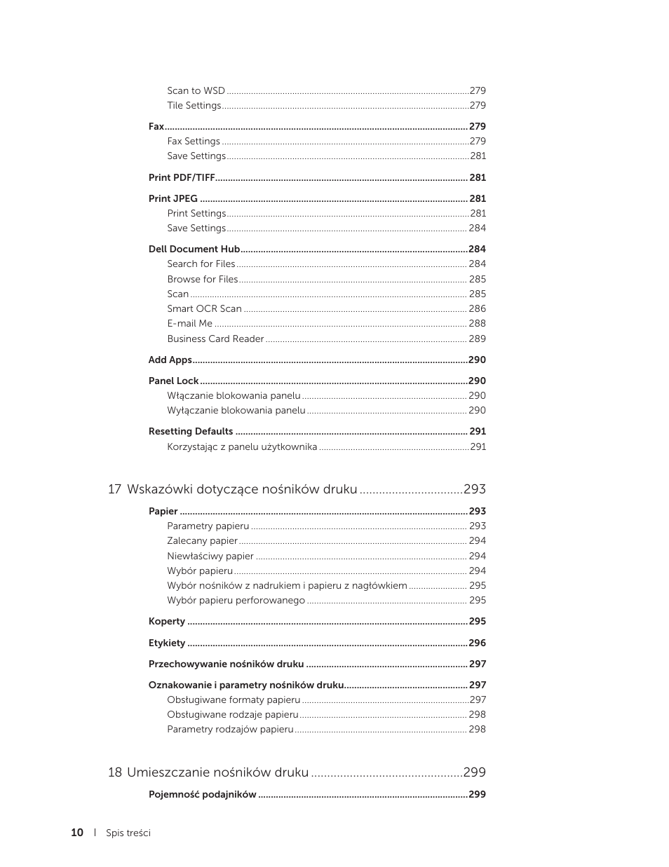 17 wskazówki dotyczące nośników druku, 18 umieszczanie nośników druku | Dell C2665dnf Color Laser Printer User Manual | Page 10 / 564