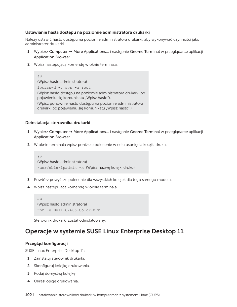 Deinstalacja sterownika drukarki, Przegląd konfiguracji | Dell C2665dnf Color Laser Printer User Manual | Page 102 / 564