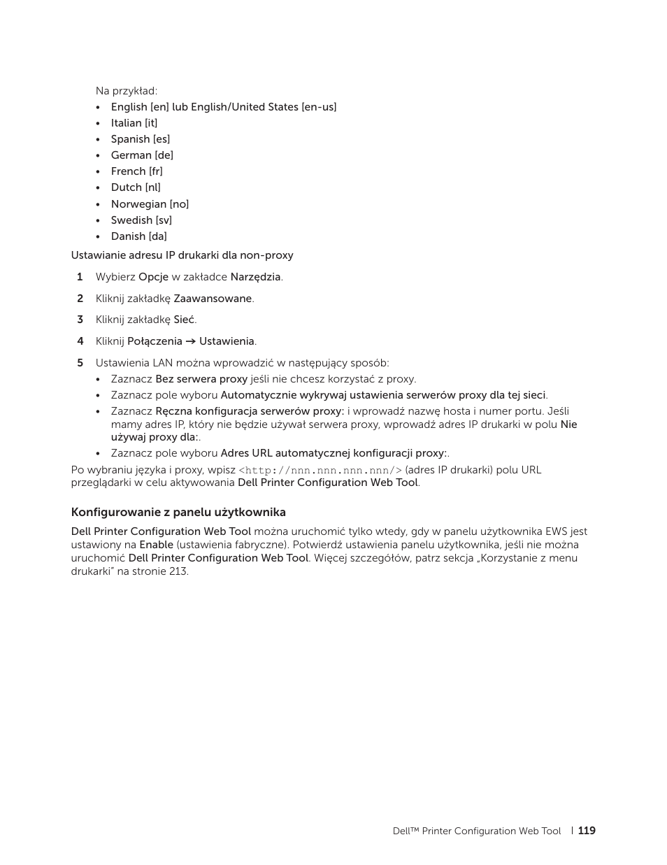 Konfigurowanie z panelu użytkownika | Dell C2665dnf Color Laser Printer User Manual | Page 119 / 564