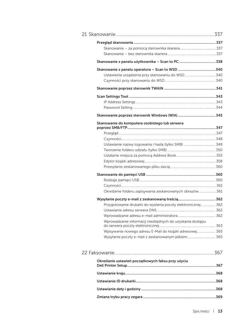 21 skanowanie, 22 faksowanie | Dell C2665dnf Color Laser Printer User Manual | Page 13 / 564