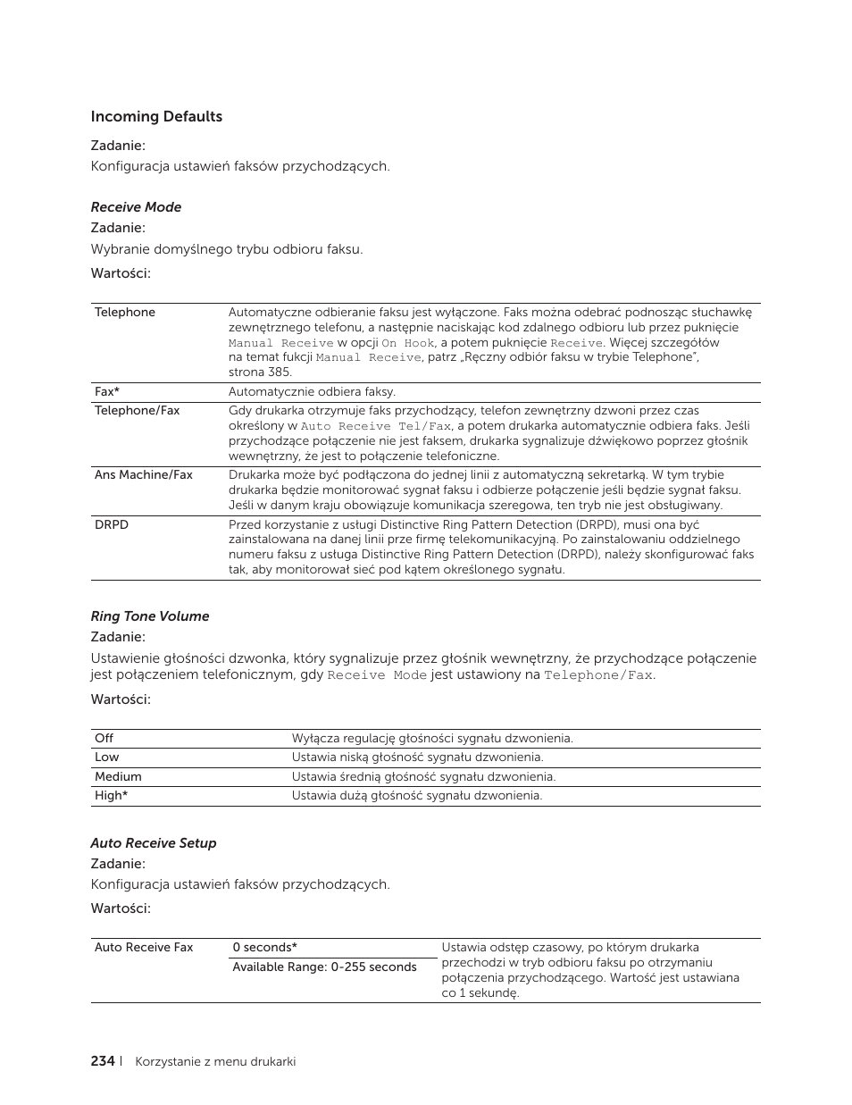 Incoming defaults | Dell C2665dnf Color Laser Printer User Manual | Page 234 / 564