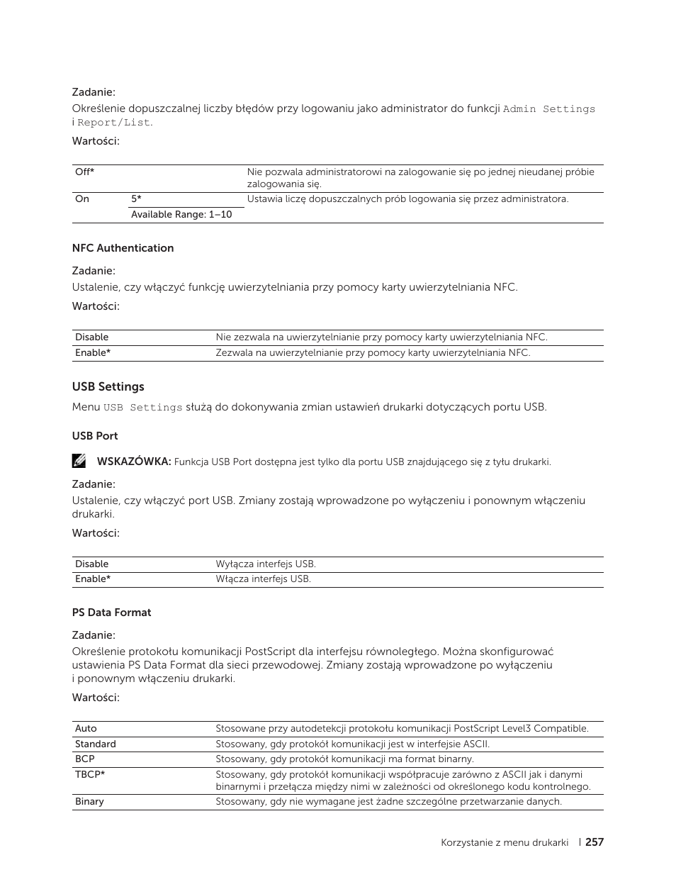 Usb settings | Dell C2665dnf Color Laser Printer User Manual | Page 257 / 564