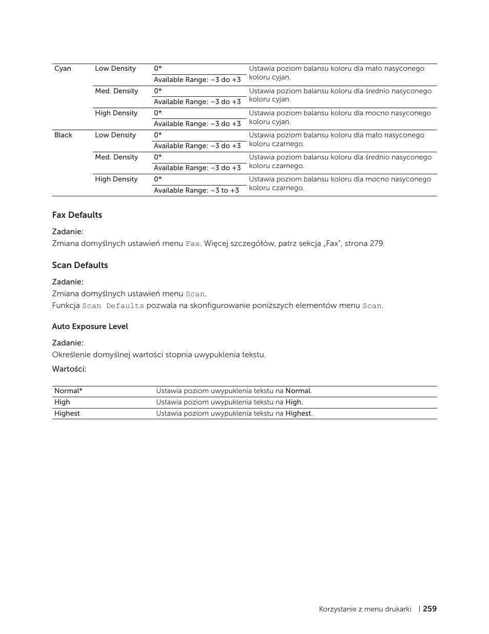 Fax defaults, Scan defaults, Fax defaults scan defaults | Dell C2665dnf Color Laser Printer User Manual | Page 259 / 564