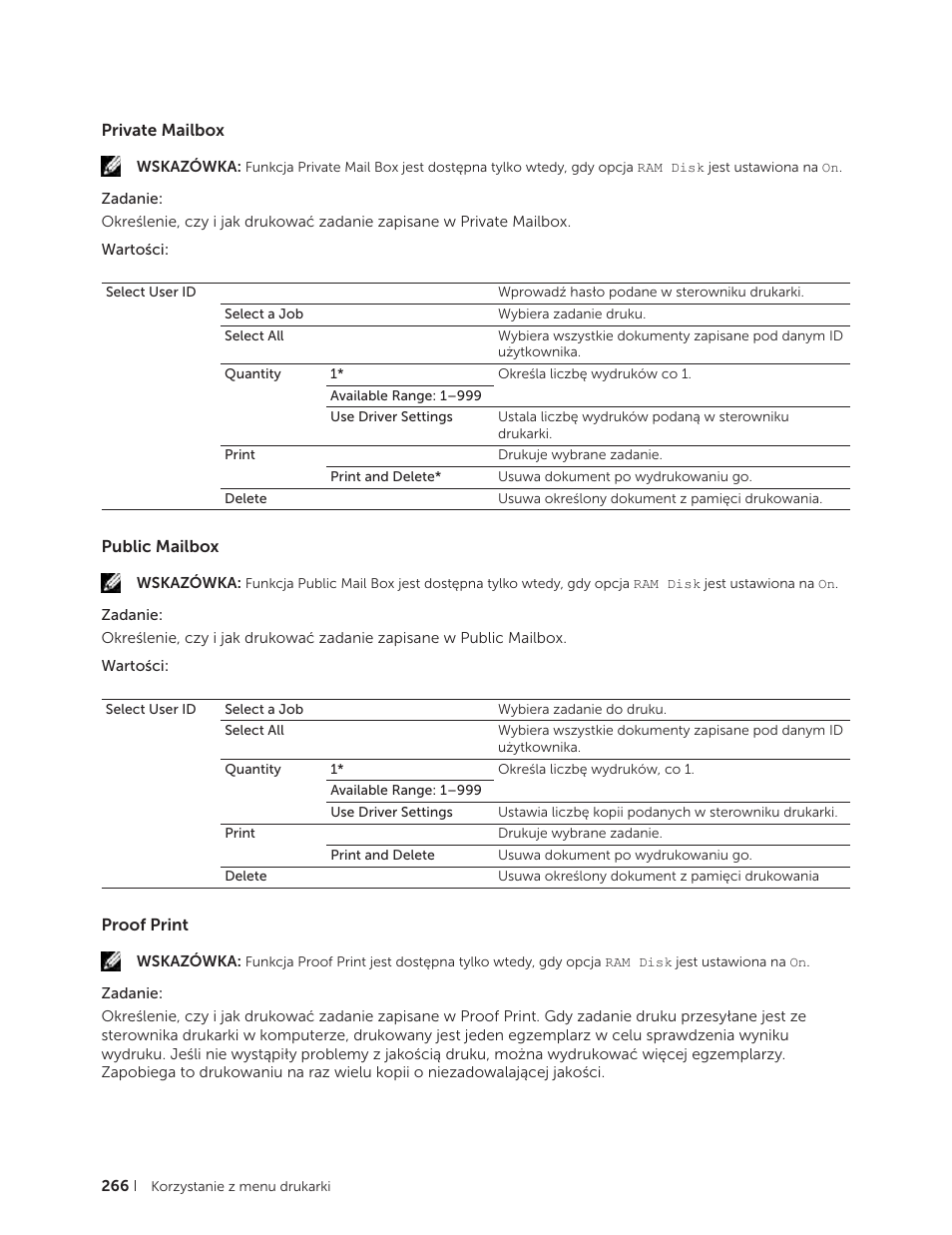 Private mailbox, Public mailbox, Proof print | Private mailbox public mailbox proof print | Dell C2665dnf Color Laser Printer User Manual | Page 266 / 564