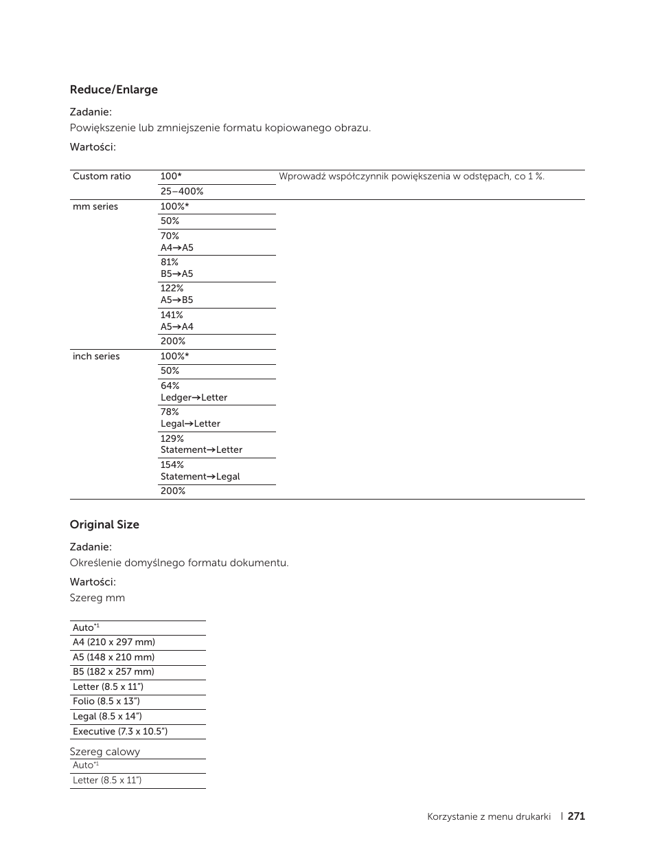 Reduce/enlarge, Original size, Reduce/enlarge original size | Dell C2665dnf Color Laser Printer User Manual | Page 271 / 564