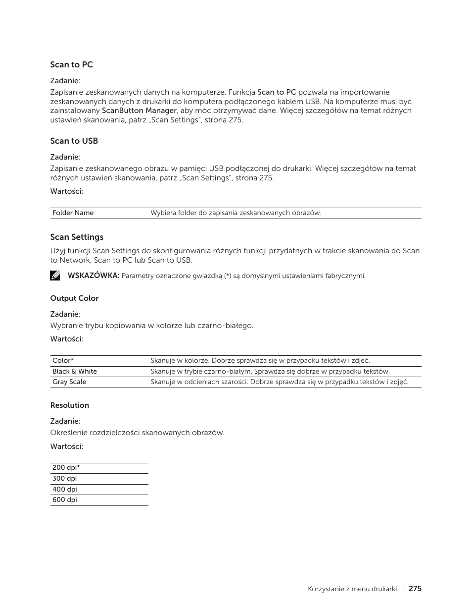 Scan to pc, Scan to usb, Scan settings | Scan to pc scan to usb scan settings | Dell C2665dnf Color Laser Printer User Manual | Page 275 / 564