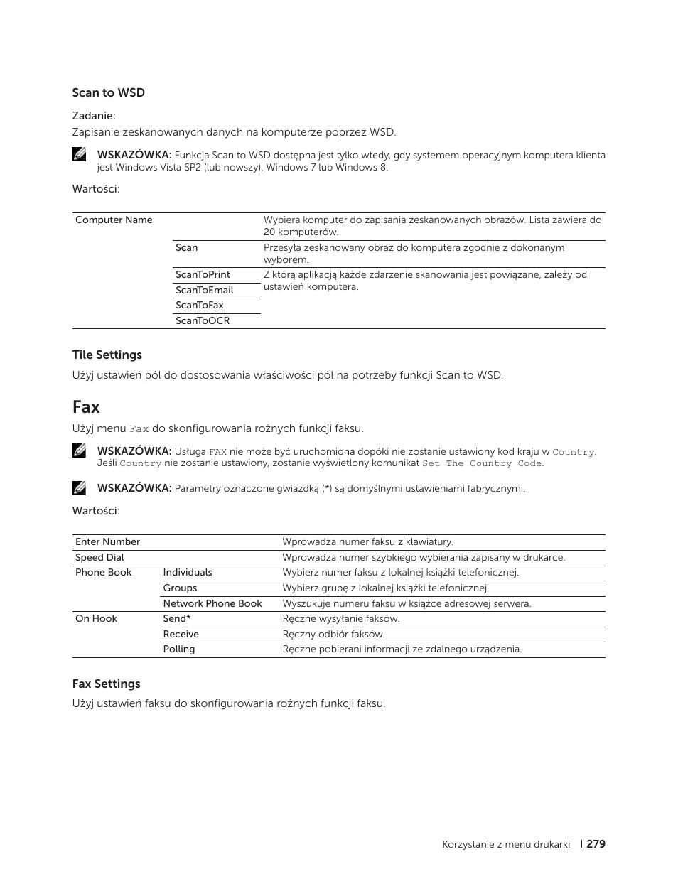Scan to wsd, Tile settings, Fax settings | Scan to wsd tile settings | Dell C2665dnf Color Laser Printer User Manual | Page 279 / 564