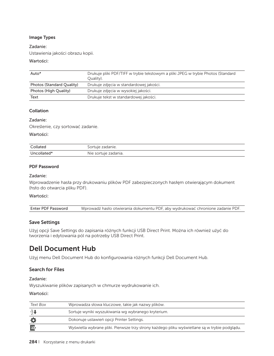 Save settings, Dell document hub, Search for files | Dell C2665dnf Color Laser Printer User Manual | Page 284 / 564