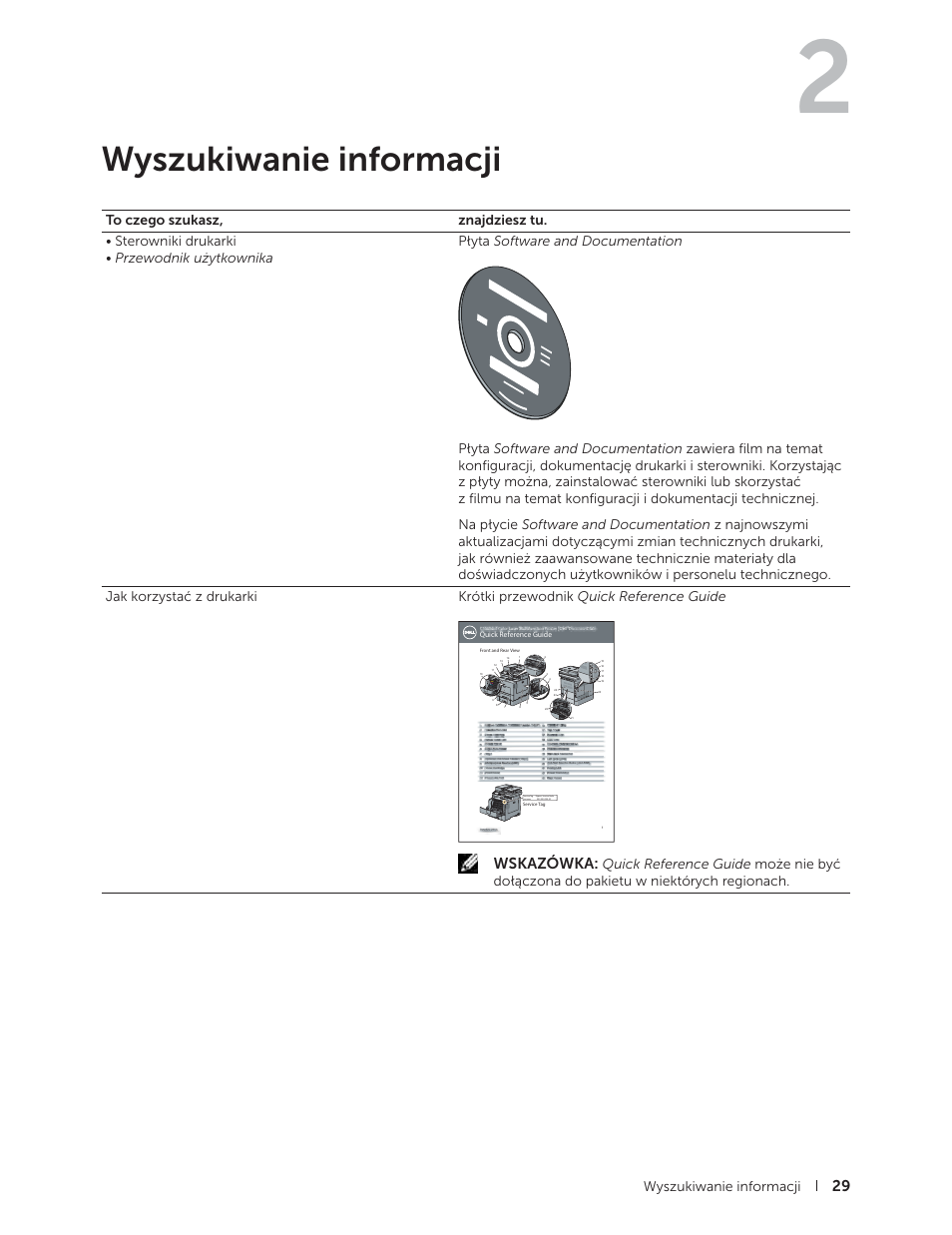 Wyszukiwanie informacji, 2 wyszukiwanie informacji, Wskazówka | Quick reference guide | Dell C2665dnf Color Laser Printer User Manual | Page 29 / 564