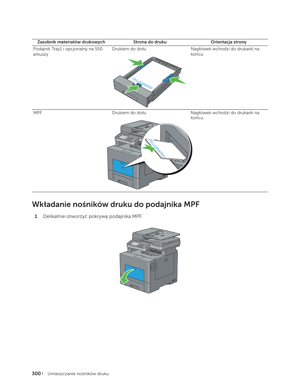 Wkładanie nośników druku do podajnika mpf | Dell C2665dnf Color Laser Printer User Manual | Page 300 / 564