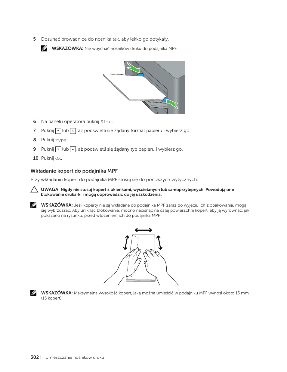 Wkładanie kopert do podajnika mpf | Dell C2665dnf Color Laser Printer User Manual | Page 302 / 564