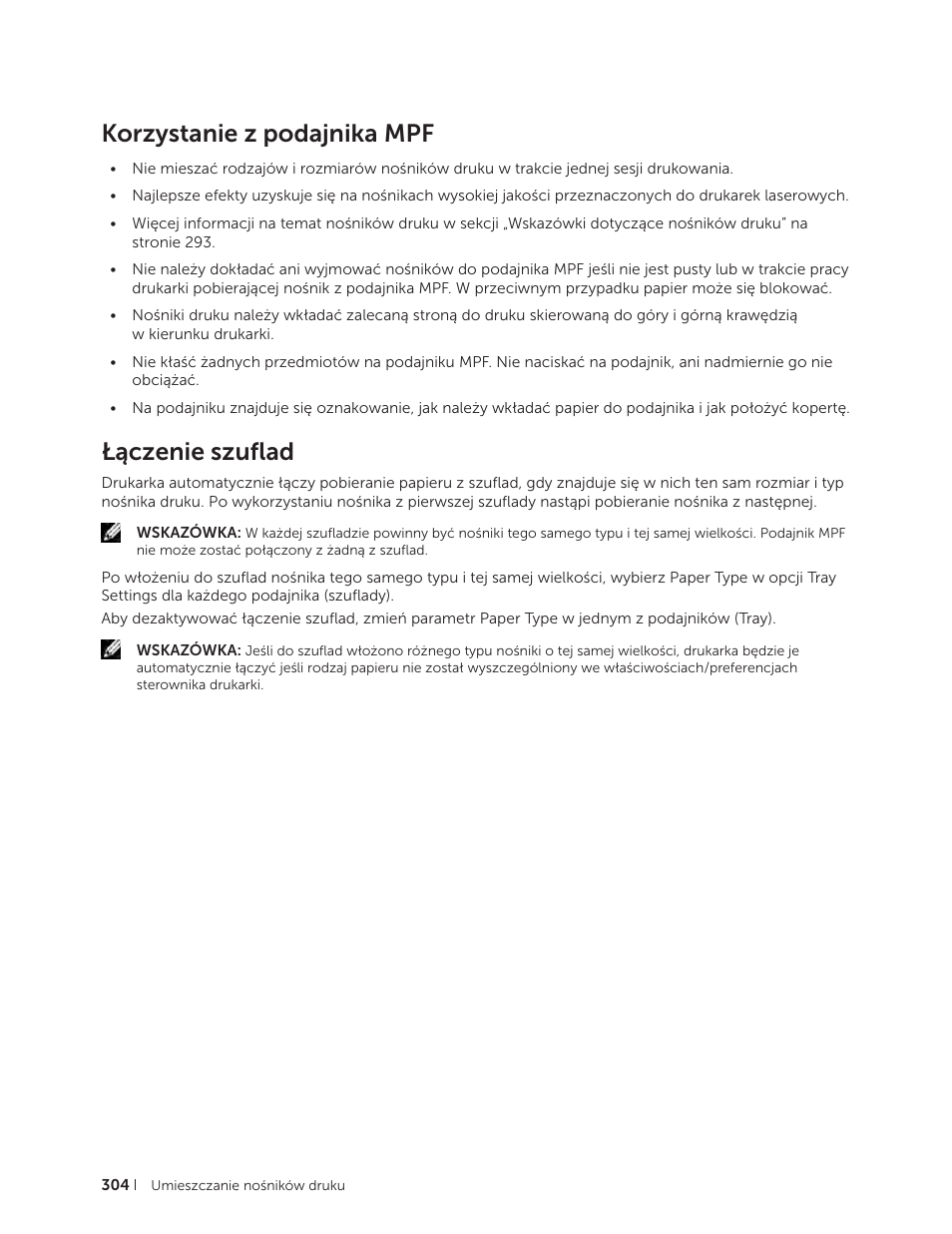 Korzystanie z podajnika mpf, Łączenie szuflad | Dell C2665dnf Color Laser Printer User Manual | Page 304 / 564