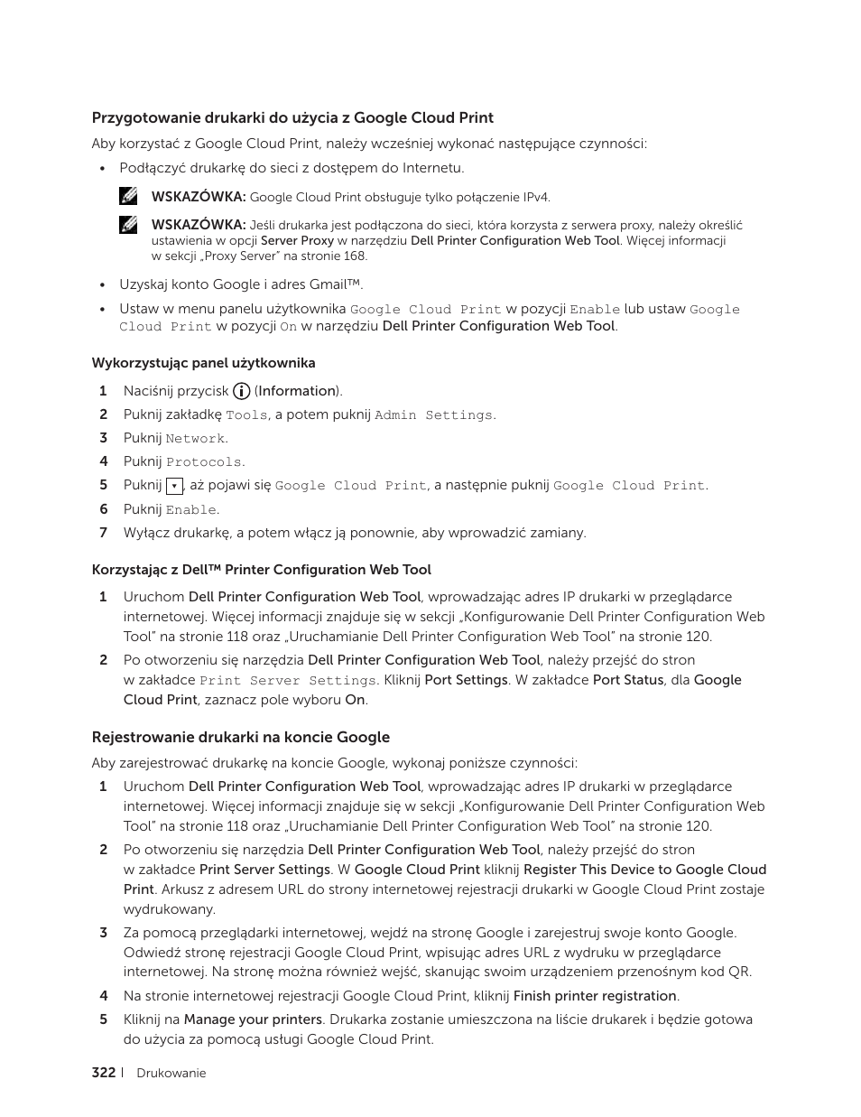 Rejestrowanie drukarki na koncie google | Dell C2665dnf Color Laser Printer User Manual | Page 322 / 564