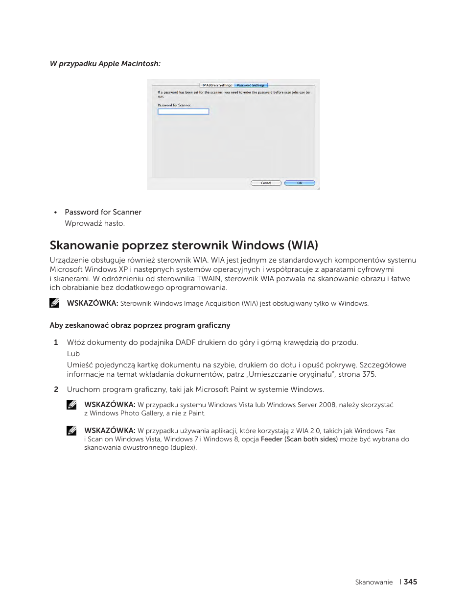 Skanowanie poprzez sterownik windows (wia) | Dell C2665dnf Color Laser Printer User Manual | Page 345 / 564