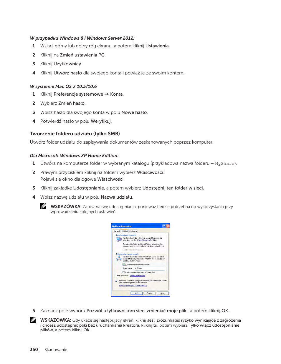 Tworzenie folderu udziału (tylko smb) | Dell C2665dnf Color Laser Printer User Manual | Page 350 / 564