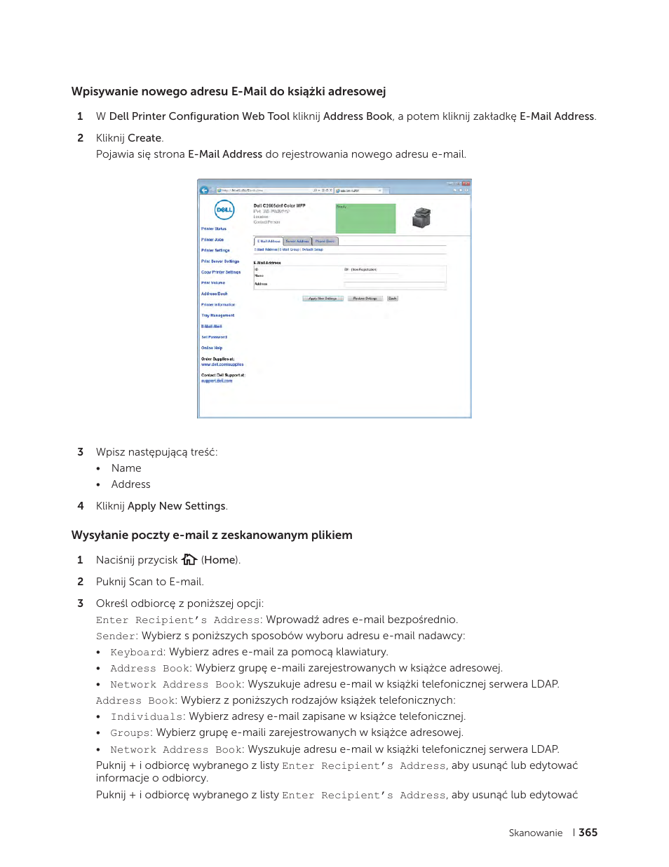 Wysyłanie poczty e-mail z zeskanowanym plikiem | Dell C2665dnf Color Laser Printer User Manual | Page 365 / 564