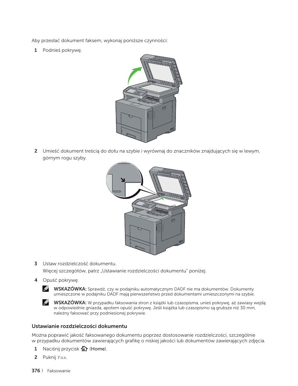 Ustawianie rozdzielczości dokumentu | Dell C2665dnf Color Laser Printer User Manual | Page 376 / 564