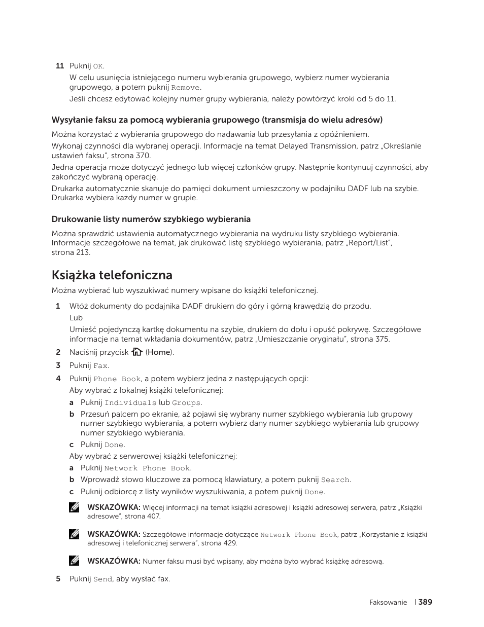 Drukowanie listy numerów szybkiego wybierania, Książka telefoniczna | Dell C2665dnf Color Laser Printer User Manual | Page 389 / 564