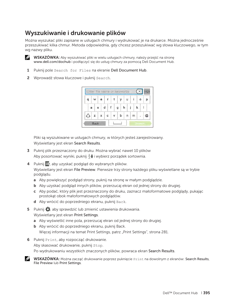 Wyszukiwanie i drukowanie plików | Dell C2665dnf Color Laser Printer User Manual | Page 395 / 564