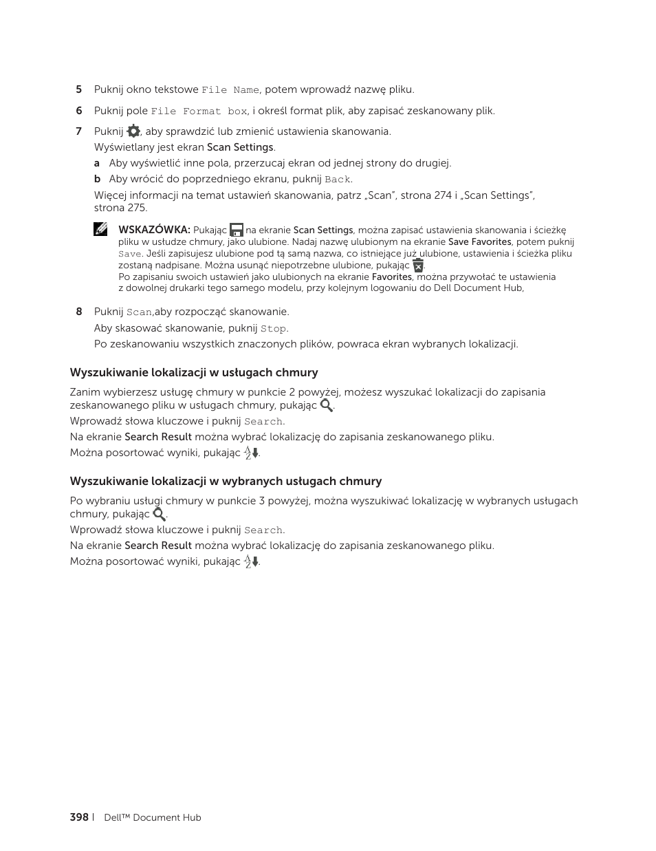 Wyszukiwanie lokalizacji w usługach chmury | Dell C2665dnf Color Laser Printer User Manual | Page 398 / 564