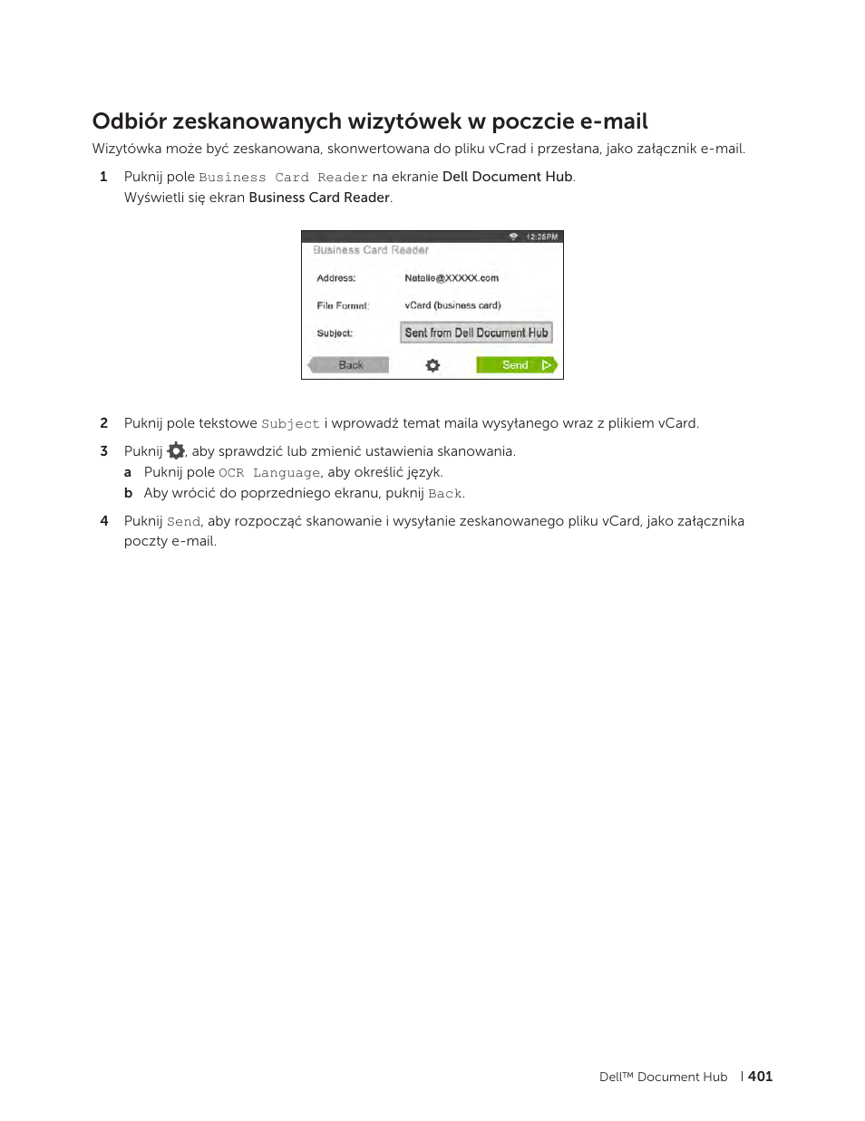 Odbiór zeskanowanych wizytówek w poczcie e-mail | Dell C2665dnf Color Laser Printer User Manual | Page 401 / 564