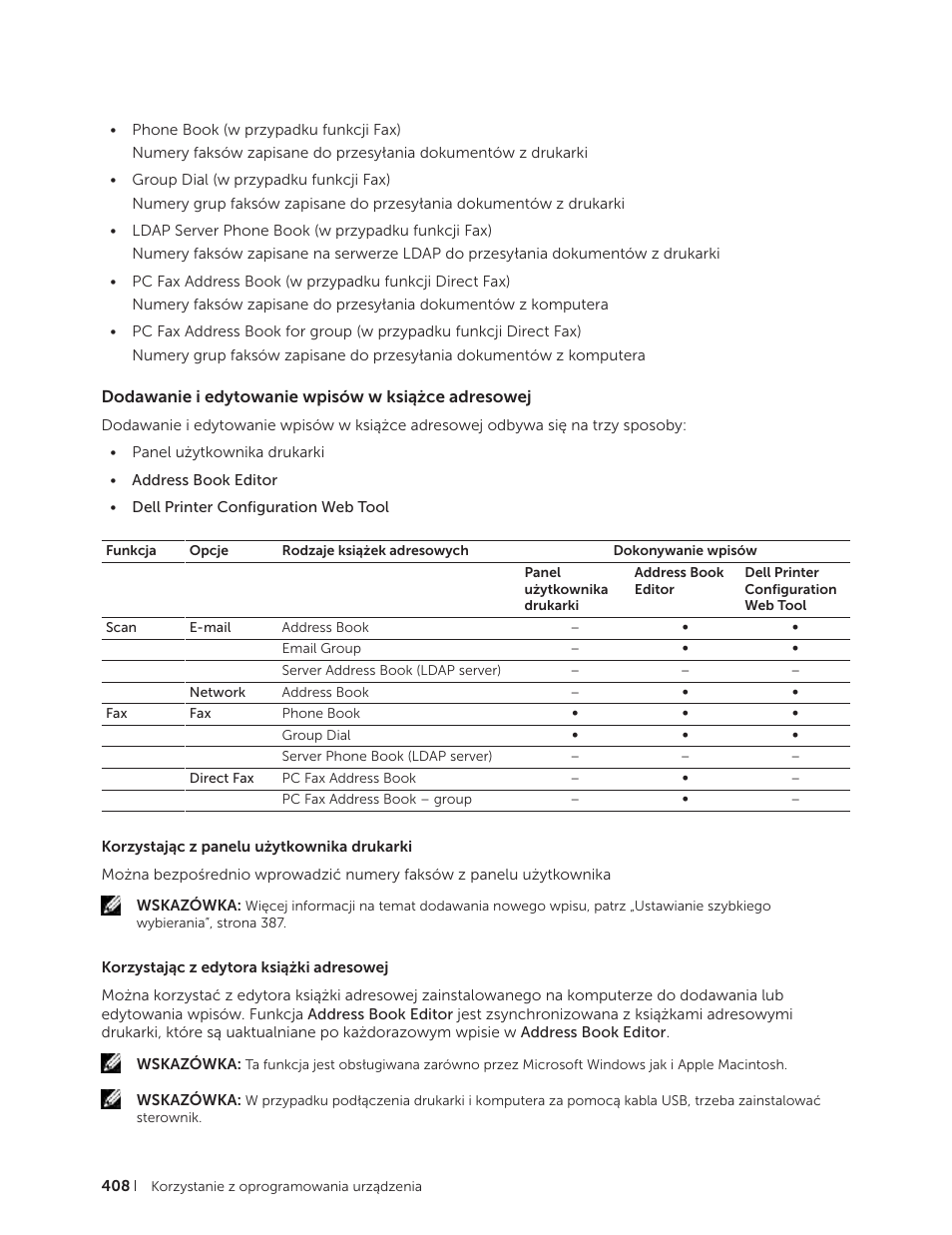 Dodawanie i edytowanie wpisów w książce adresowej | Dell C2665dnf Color Laser Printer User Manual | Page 408 / 564