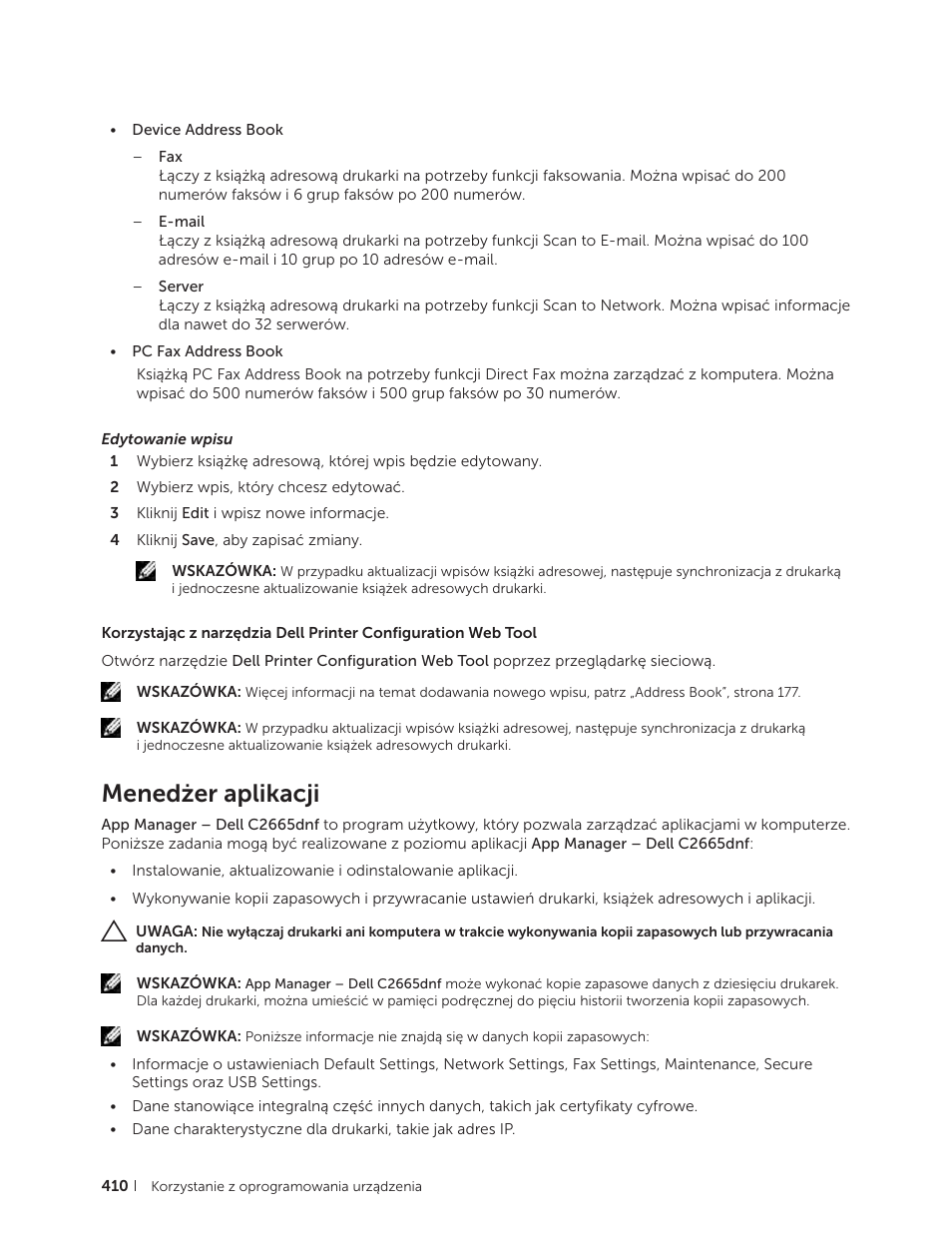 Menedżer aplikacji | Dell C2665dnf Color Laser Printer User Manual | Page 410 / 564