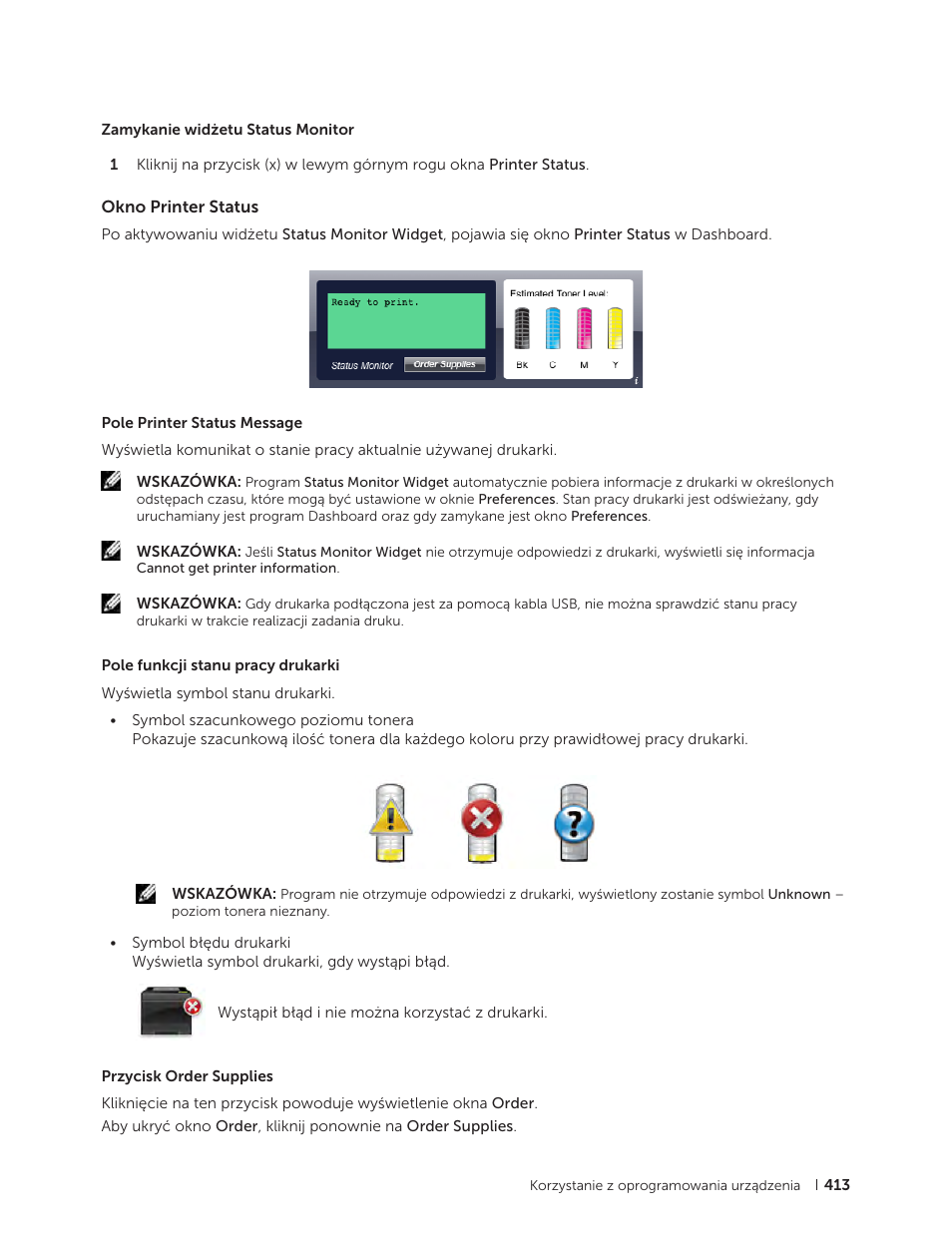 Okno printer status | Dell C2665dnf Color Laser Printer User Manual | Page 413 / 564