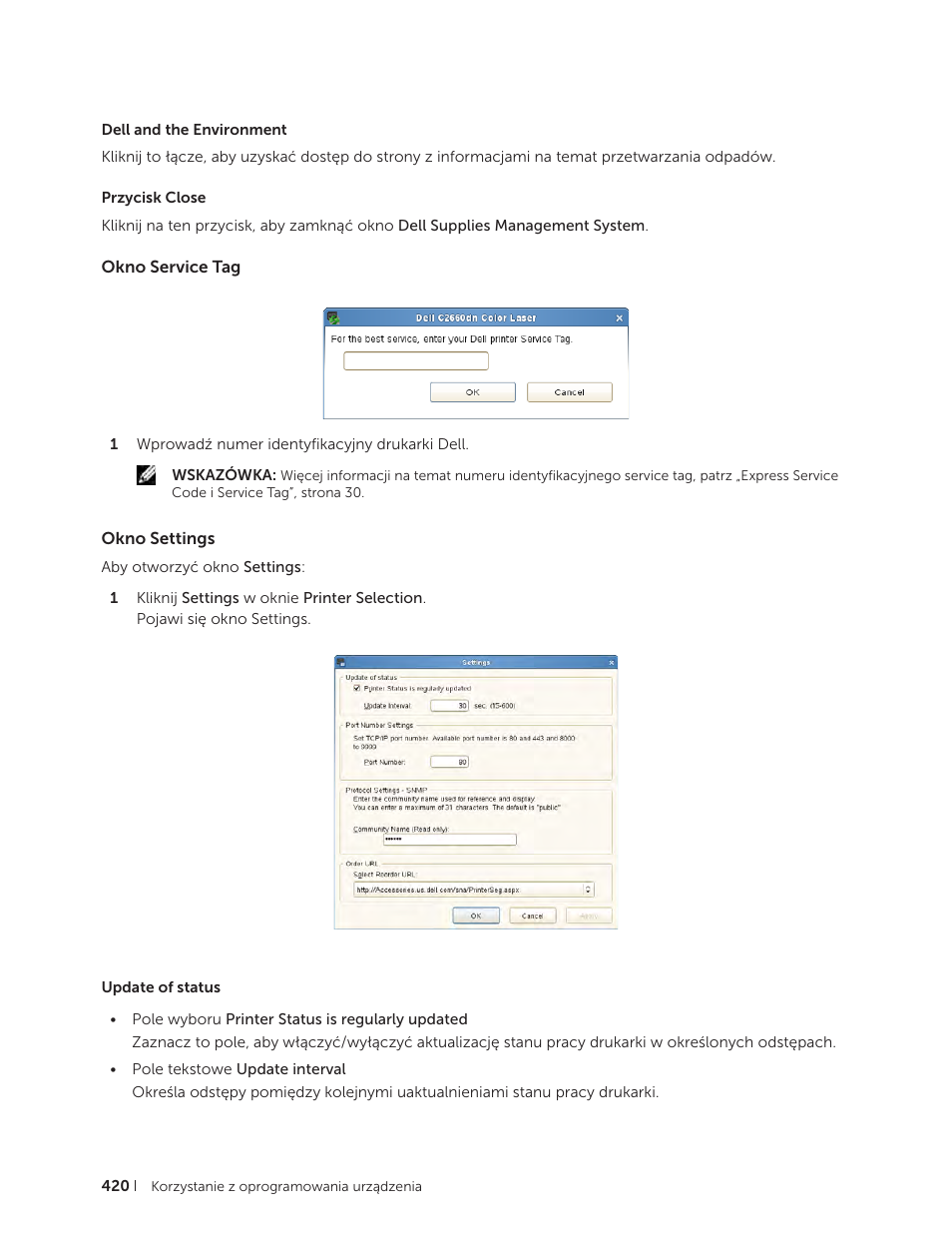 Okno service tag, Okno settings, Okno service tag okno settings | Dell C2665dnf Color Laser Printer User Manual | Page 420 / 564