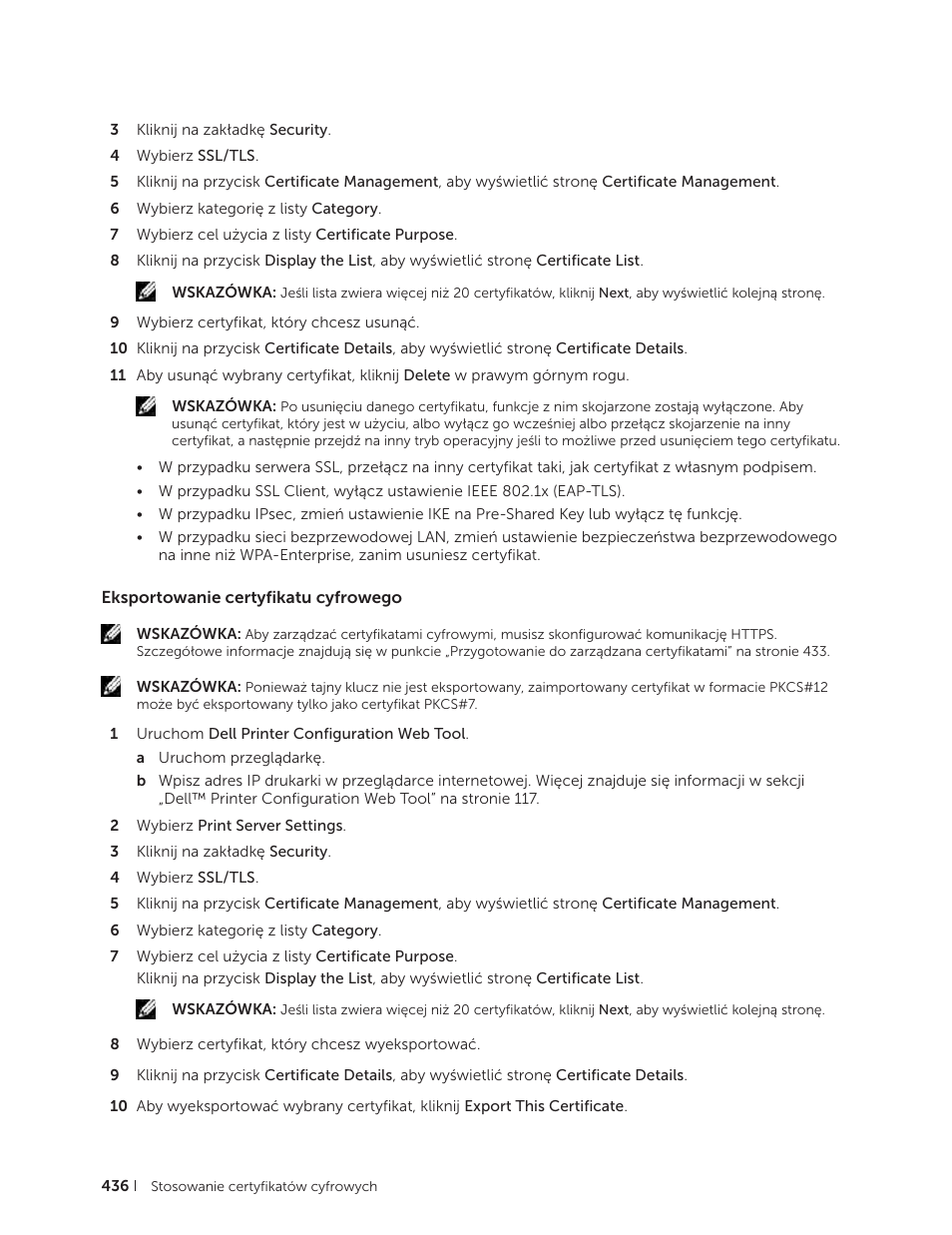 Eksportowanie certyfikatu cyfrowego | Dell C2665dnf Color Laser Printer User Manual | Page 436 / 564