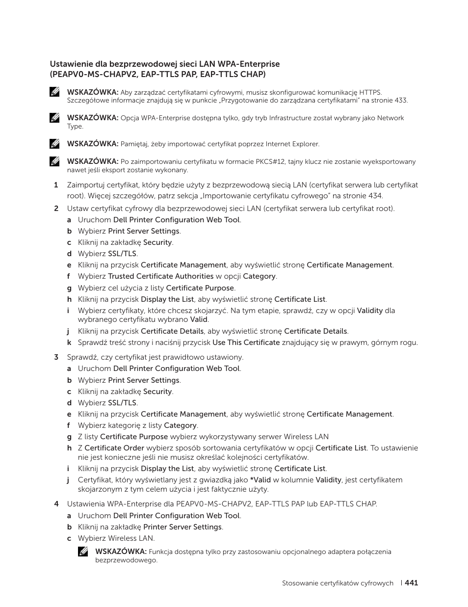 Peapv0-ms-chapv2, eap-ttls pap, eap-ttls chap) | Dell C2665dnf Color Laser Printer User Manual | Page 441 / 564