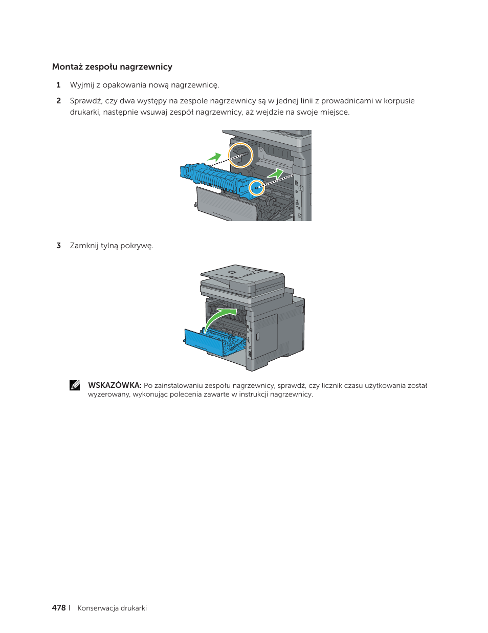 Montaż zespołu nagrzewnicy | Dell C2665dnf Color Laser Printer User Manual | Page 478 / 564