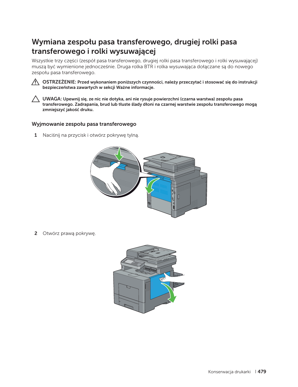 Wyjmowanie zespołu pasa transferowego | Dell C2665dnf Color Laser Printer User Manual | Page 479 / 564