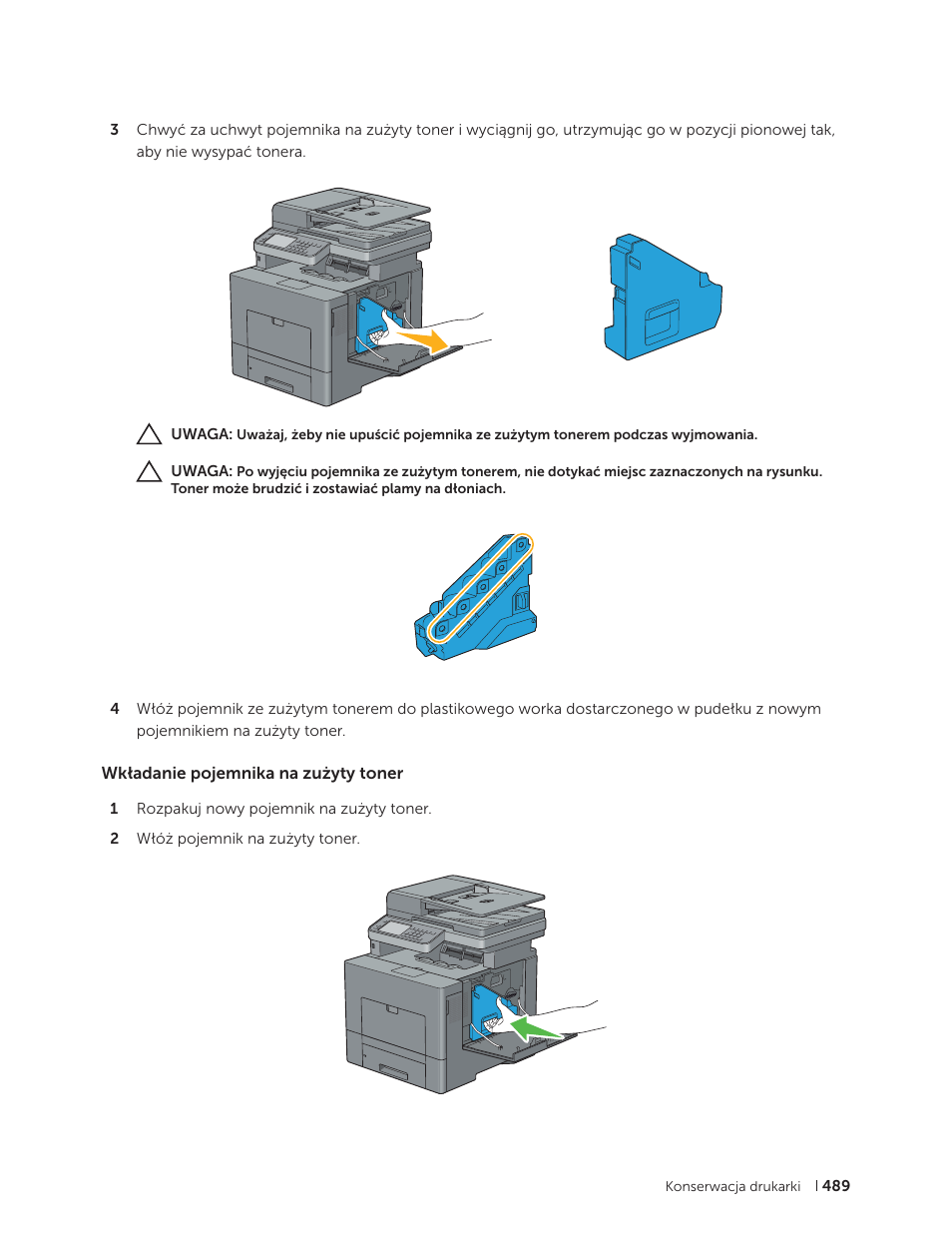 Wkładanie pojemnika na zużyty toner | Dell C2665dnf Color Laser Printer User Manual | Page 489 / 564