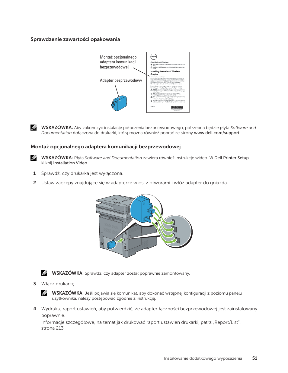 Sprawdzenie zawartości opakowania | Dell C2665dnf Color Laser Printer User Manual | Page 51 / 564