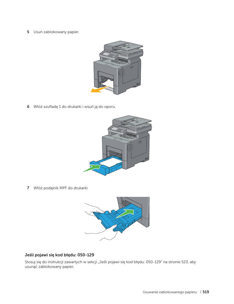 Jeśli pojawi się kod błędu: 050-129 | Dell C2665dnf Color Laser Printer User Manual | Page 519 / 564
