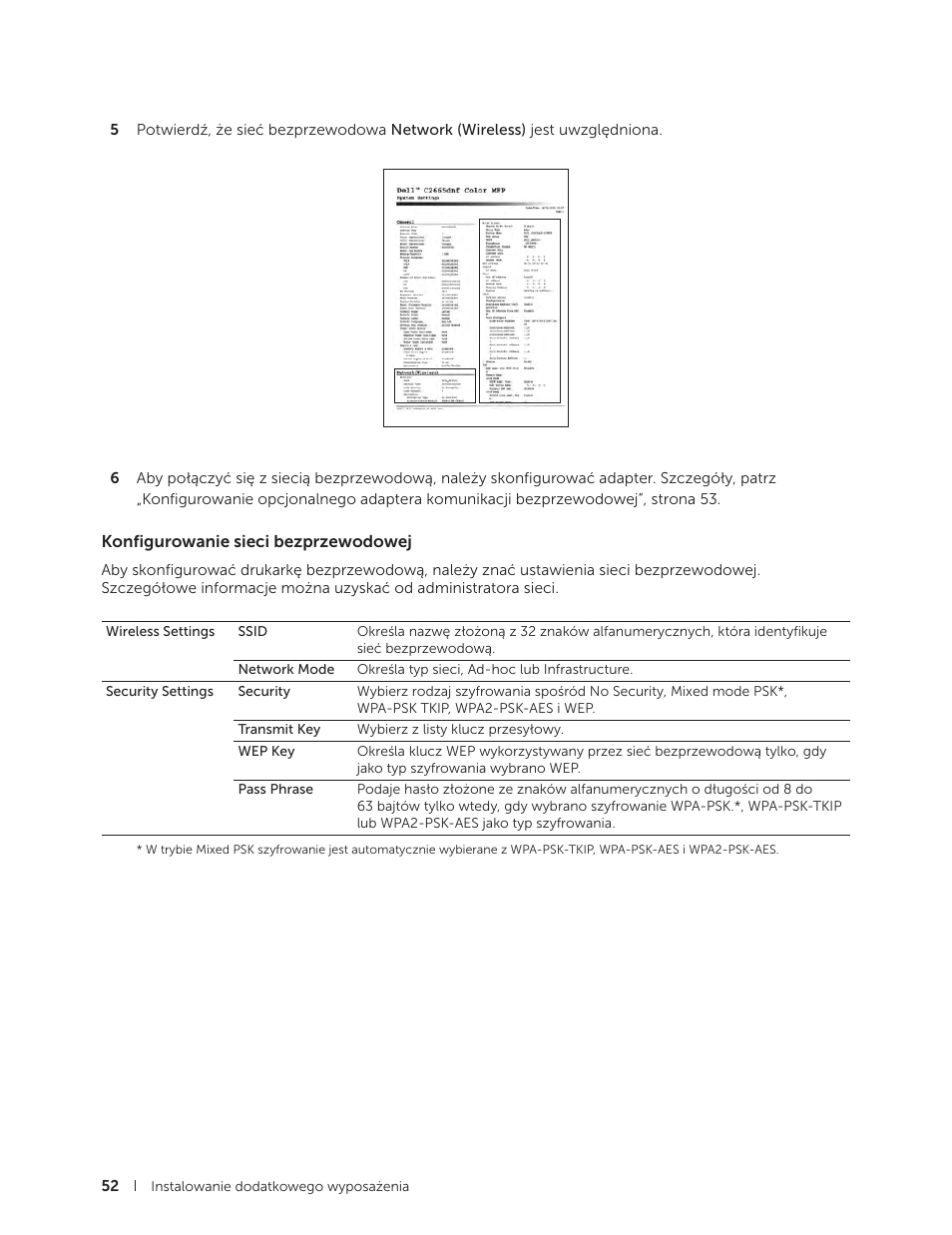 Konfigurowanie sieci bezprzewodowej | Dell C2665dnf Color Laser Printer User Manual | Page 52 / 564