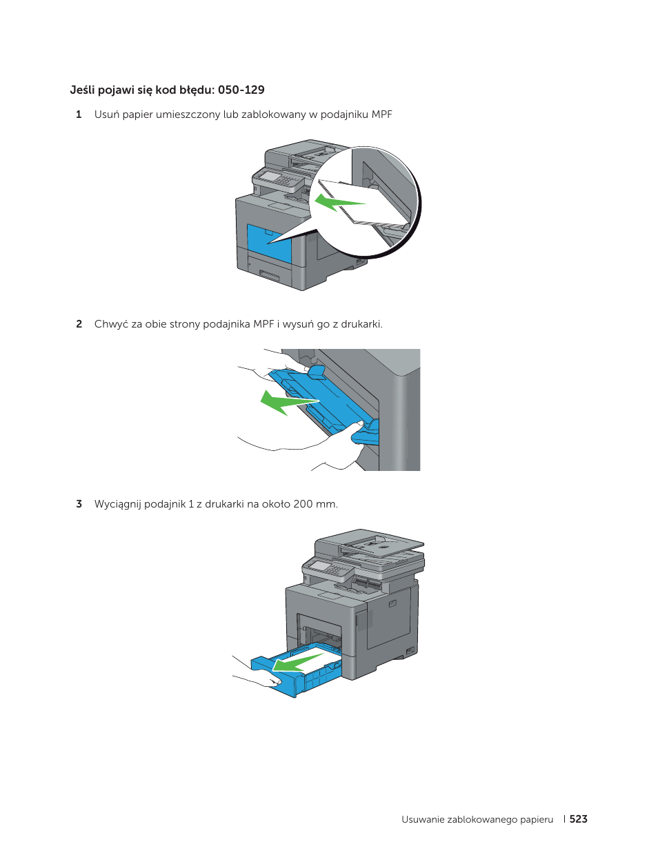 Jeśli pojawi się kod błędu: 050-129 | Dell C2665dnf Color Laser Printer User Manual | Page 523 / 564