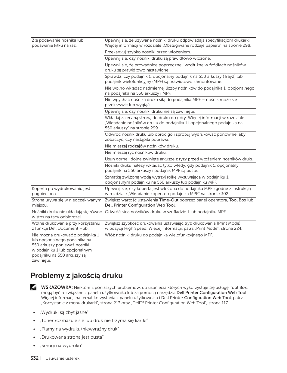 Problemy z jakością druku | Dell C2665dnf Color Laser Printer User Manual | Page 532 / 564