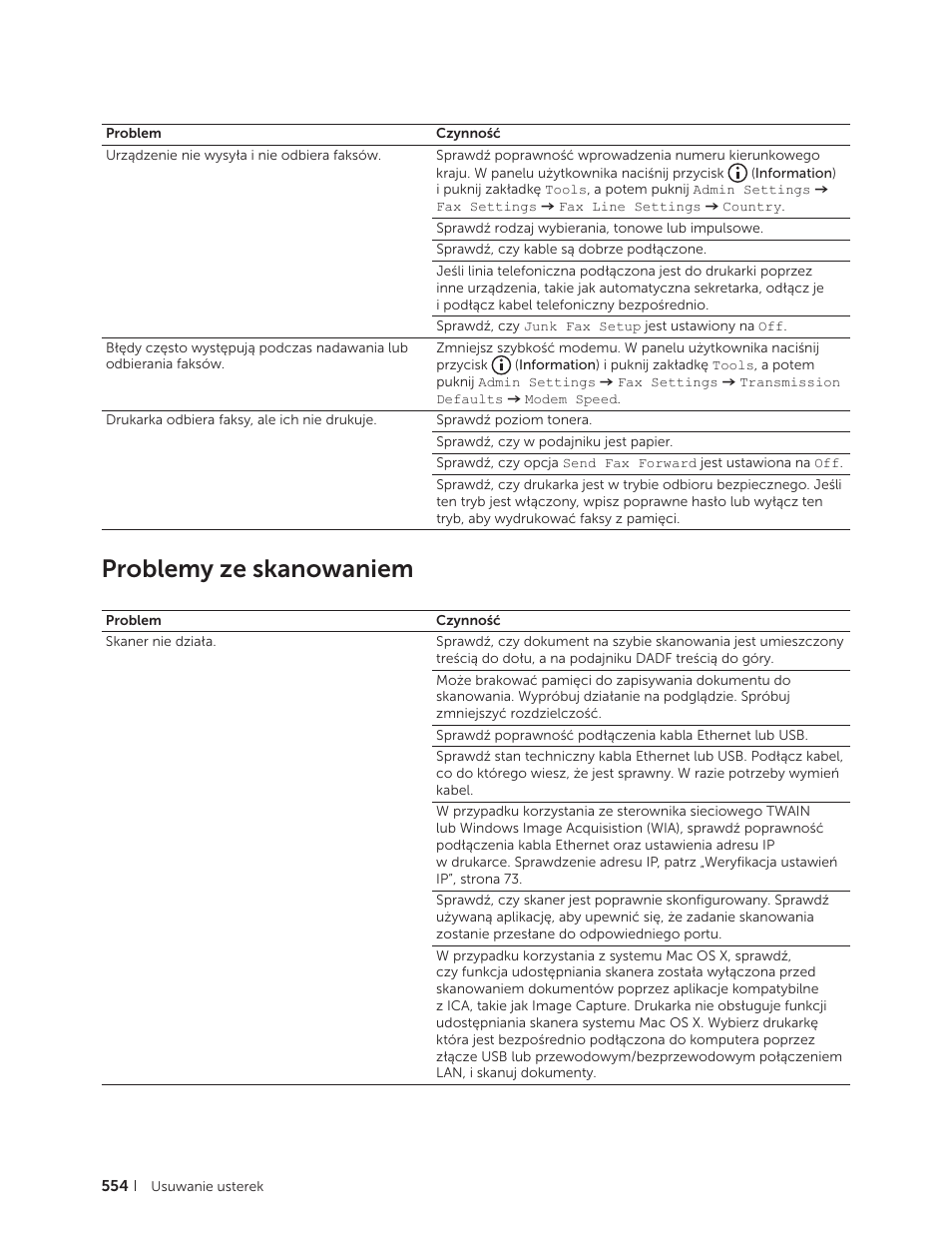 Problemy ze skanowaniem | Dell C2665dnf Color Laser Printer User Manual | Page 554 / 564