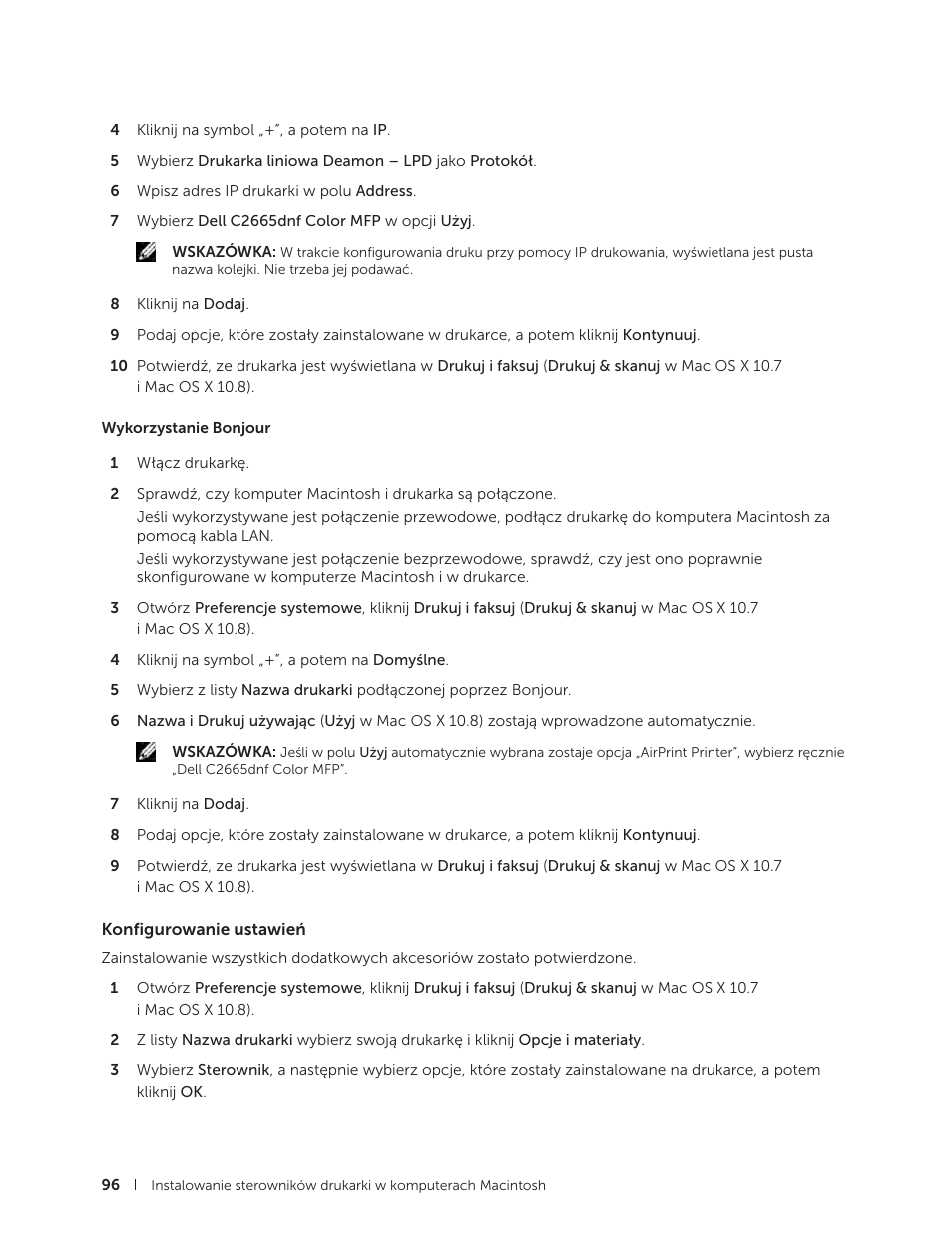 Konfigurowanie ustawień | Dell C2665dnf Color Laser Printer User Manual | Page 96 / 564