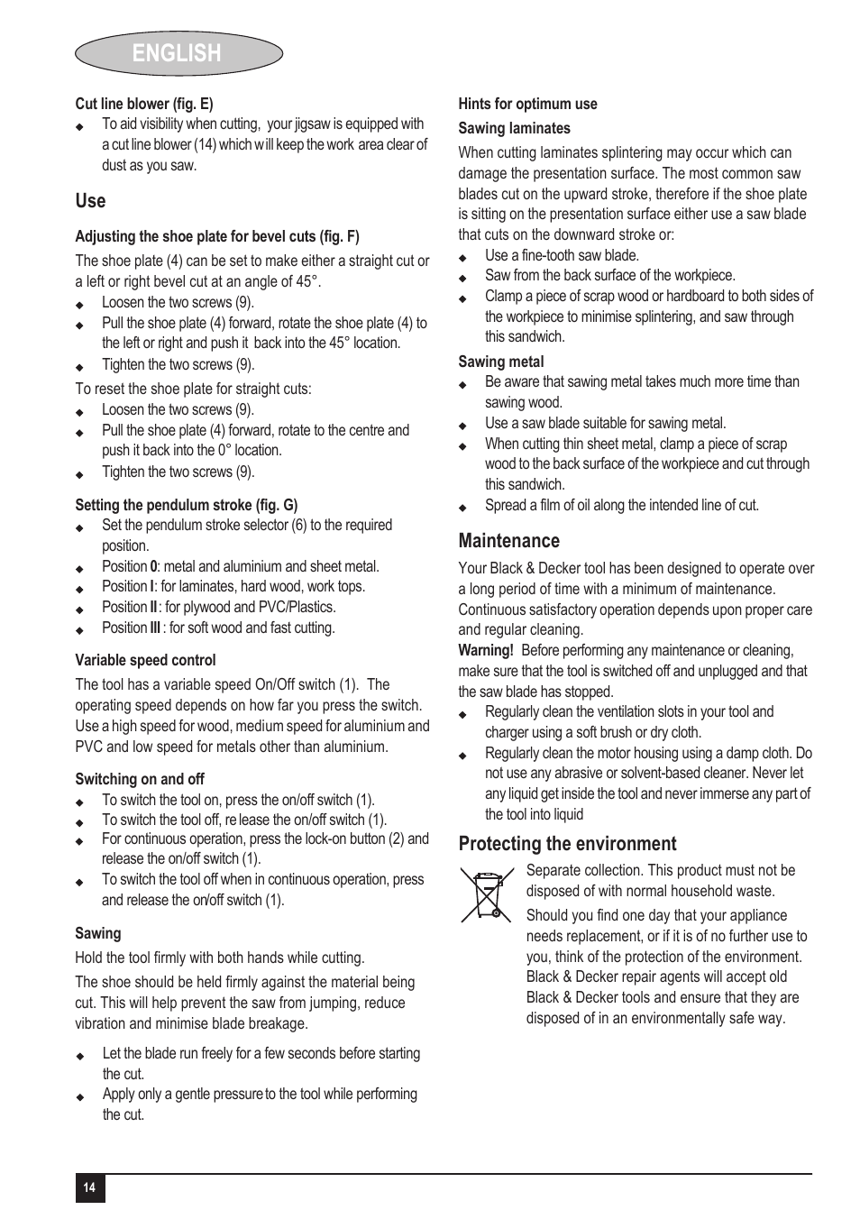 English | Black & Decker KS505 User Manual | Page 14 / 15