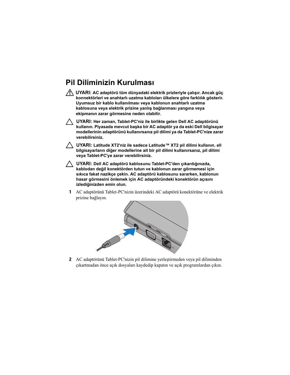 Pil diliminizin kurulması | Dell Latitude XT2 (Early 2009) User Manual | Page 80 / 92