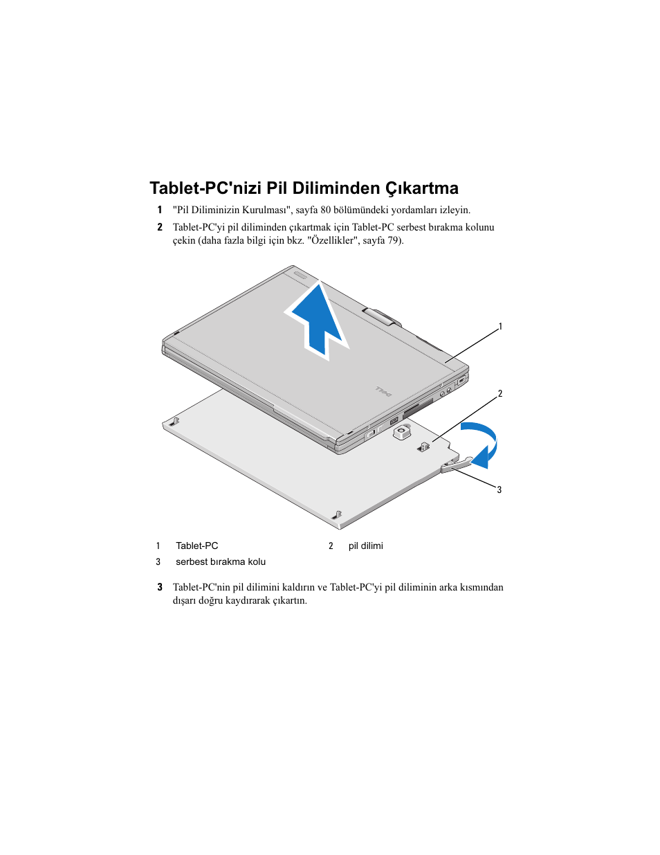 Tablet-pc'nizi pil diliminden çıkartma | Dell Latitude XT2 (Early 2009) User Manual | Page 83 / 92